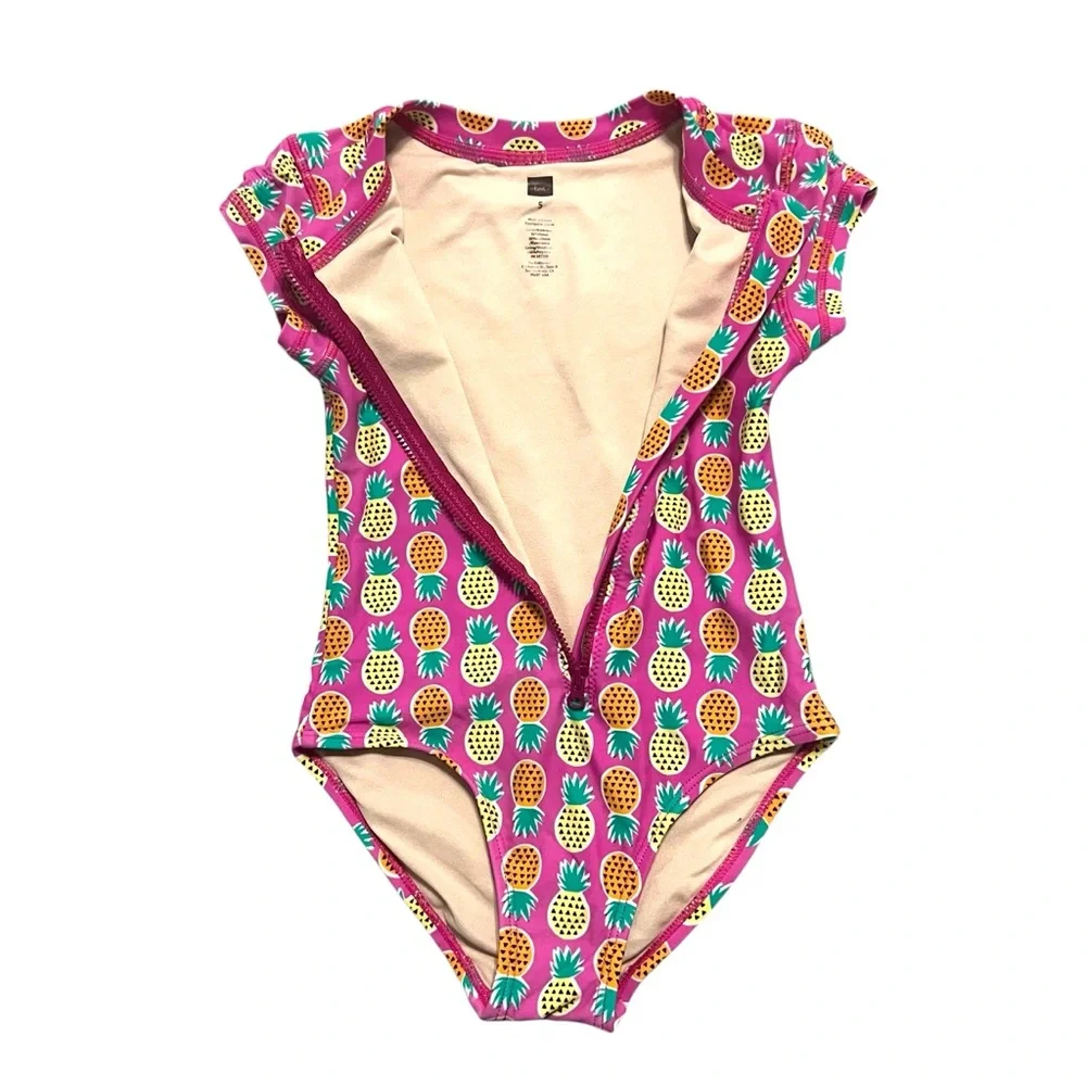 Tea Collection 5Y Pink Pineapple Rashguard One-Piece Swim Bathing Suit